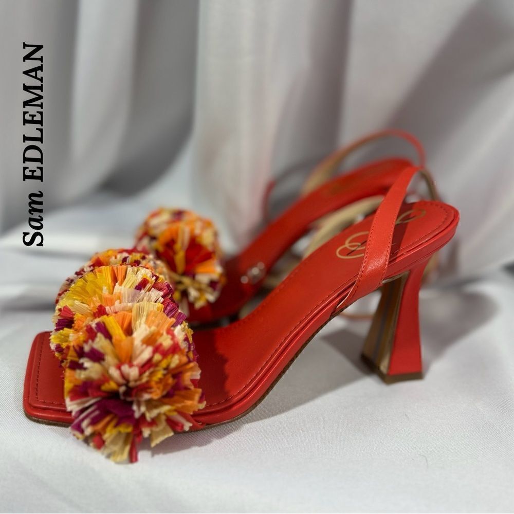 SAME EDELMAN CLARE EMBELLISHED SANDALS IN BRIGHT POMPOM SIZE 8.5M 38.5 - Picture 3 of 7